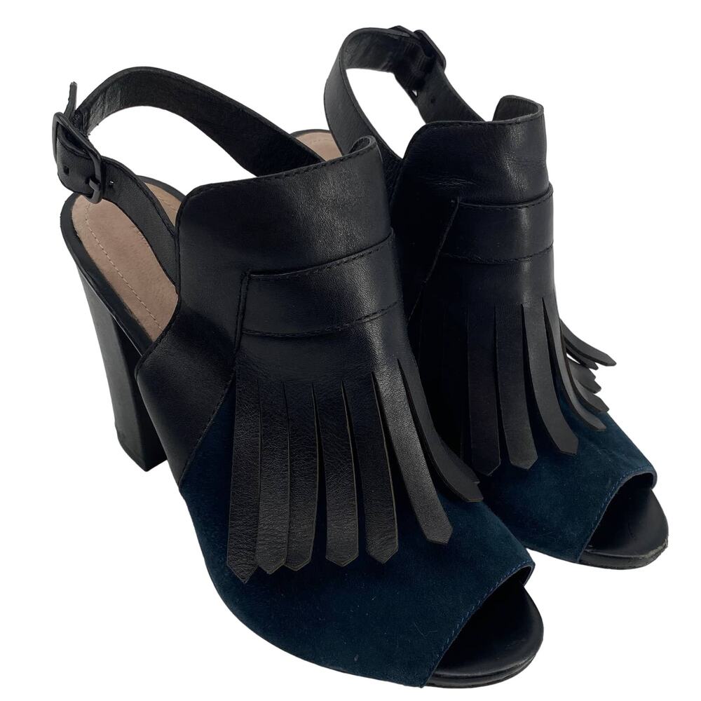 Pour La Victoire women 9 Kilted Fringe black/indigo high Heel sling back sandals